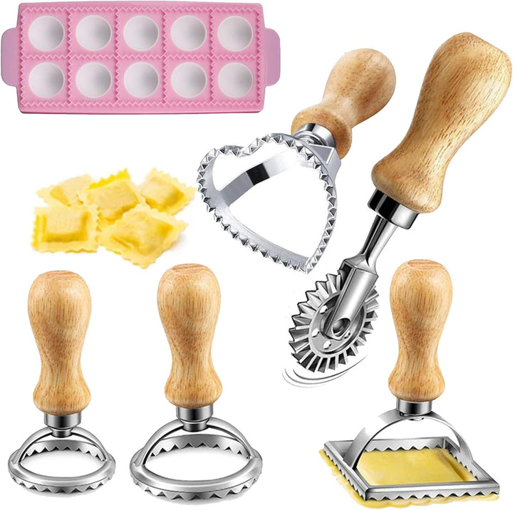 Ravioli Ausstecher Former Set, Teigtaschenrad Former + Geriffelter Kante Dumpling Maker Pasta Nudel