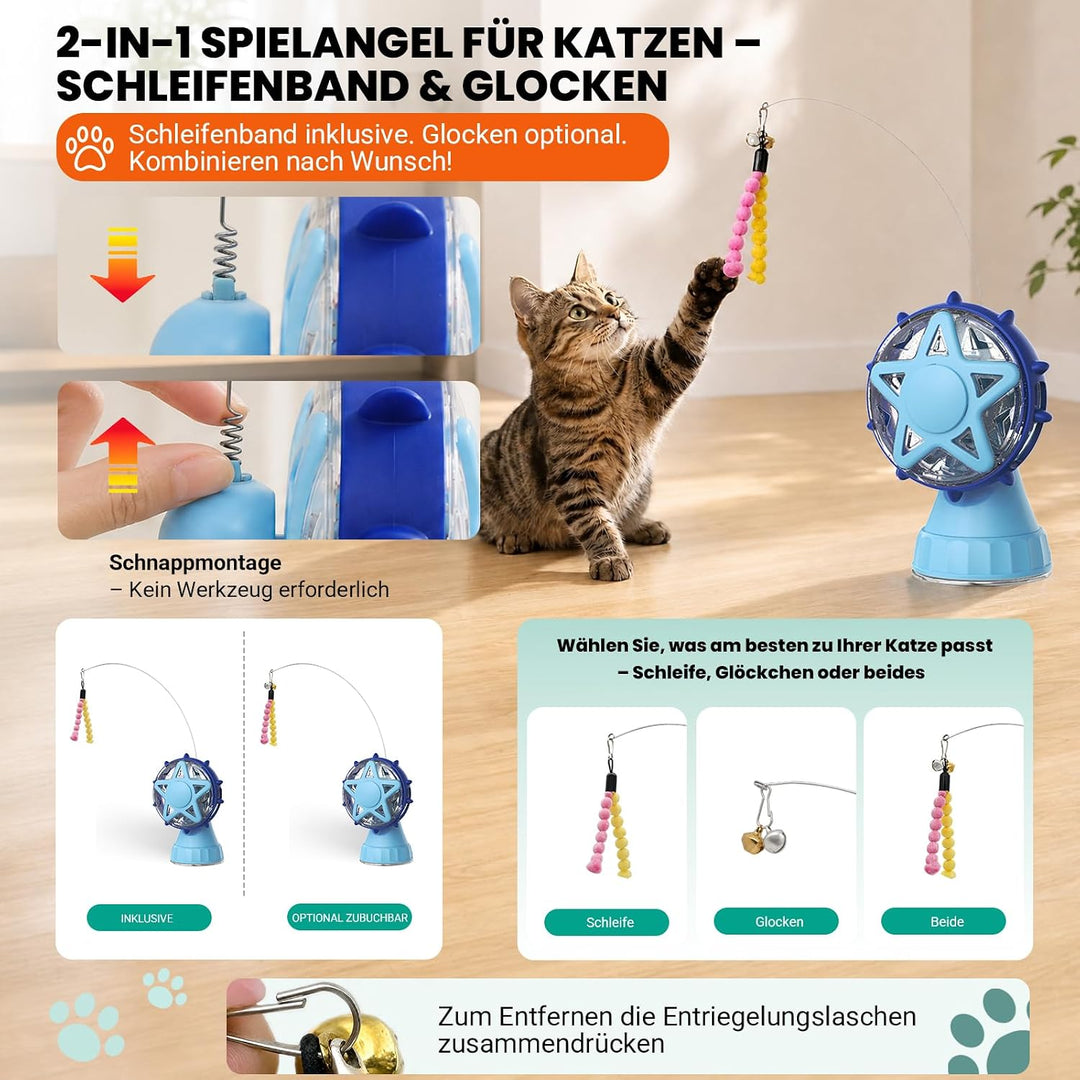 Riesenrad Katzenspielzeug interaktiv mit Saugnapf &amp; Angel, Blau, Blau