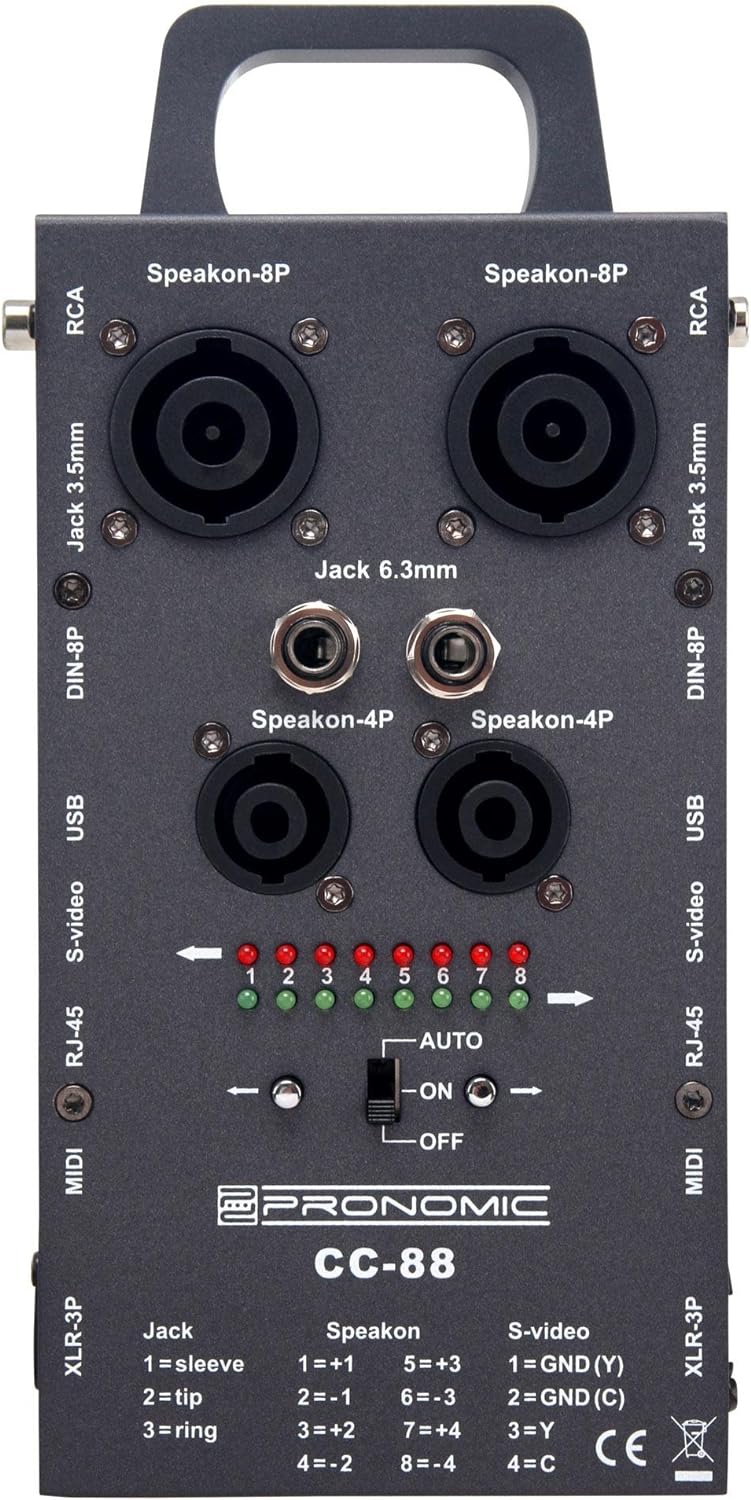 Pronomic CC-88 Multi-Kabeltester (Multi-Format-Kabeltester, Speakon, XLR, Chinch, RJ45, Klinke, Din,