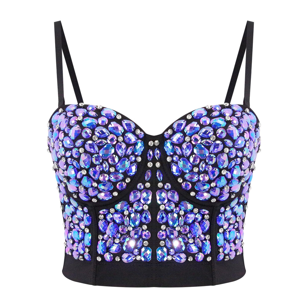 Naimo Damen Sexy Strass Bustier Push Up Crop Top Korsett BH Glitzer Kristall Tank Top Cami Weste Par