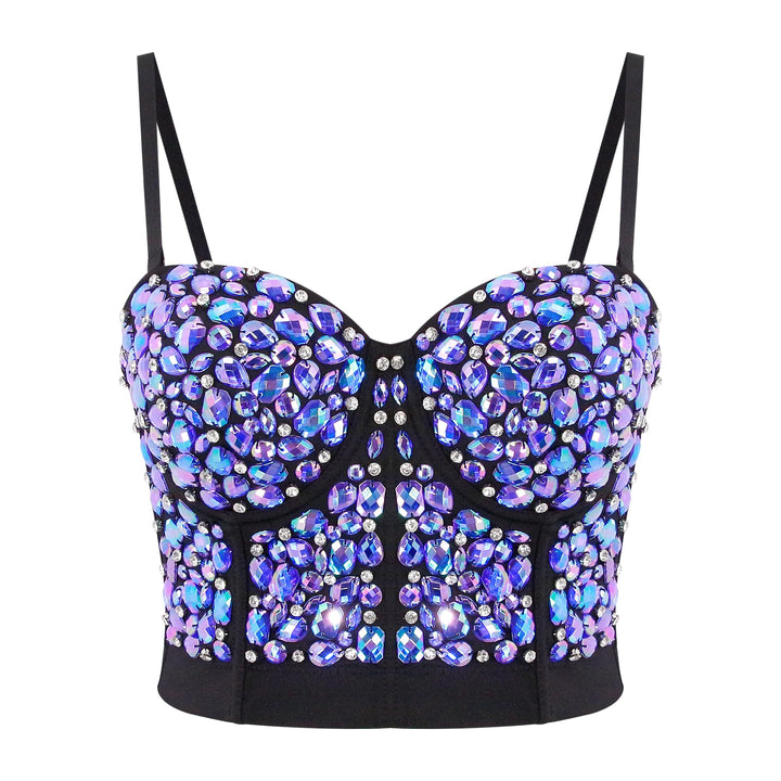 Naimo Damen Sexy Strass Bustier Push Up Crop Top Korsett BH Glitzer Kristall Tank Top Cami Weste Par