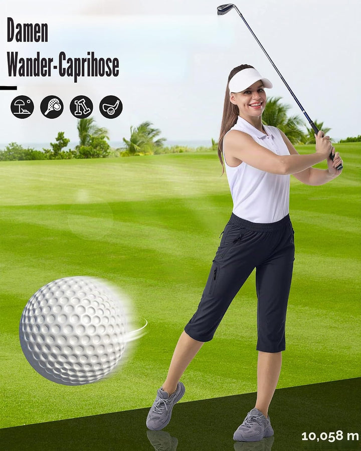 33,000ft Damen 3/4 Hose Capri Wanderhose Stretch Leichte Radhose Taschen Sommer Outdoor Golf Hose 34