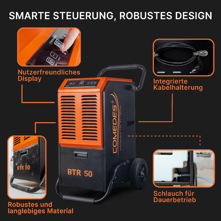 Comedes Bautrockner Luftentfeuchter BTR 50 (max. 51 Liter / 24h) Geeignet für Räume und Keller bis 1
