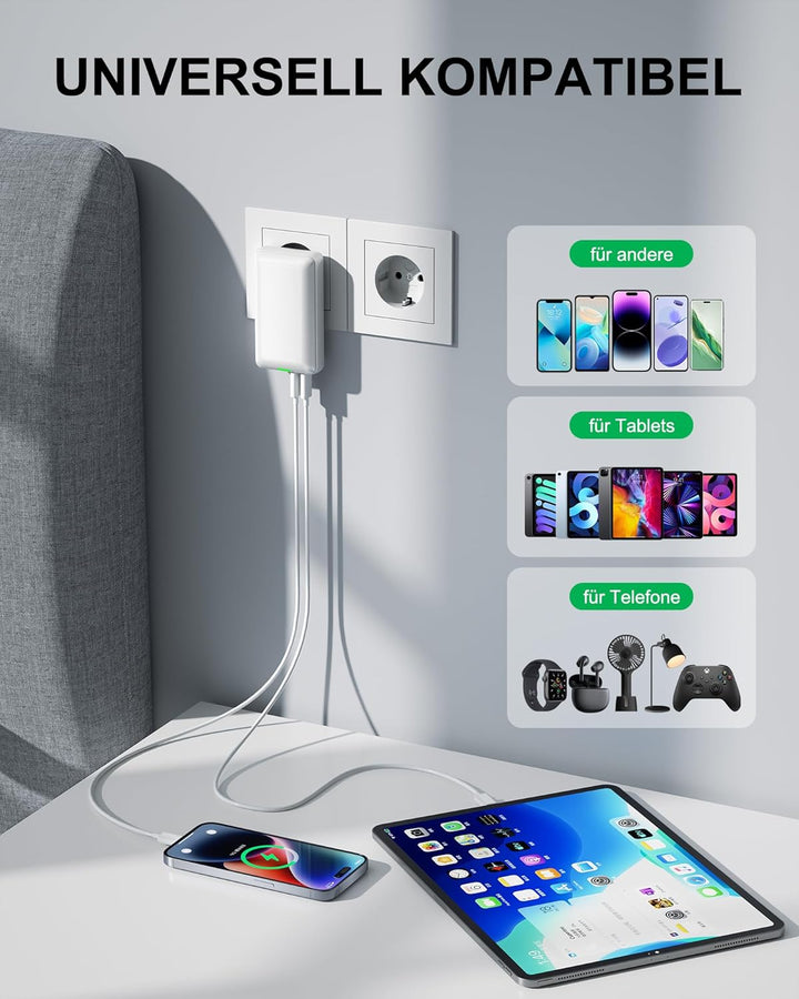 USB Ladegerät Flach,3 Ports USB C Stecker Abgewinkelt,Flaches Netzteil mit 20W PD Schnellladegerät,F