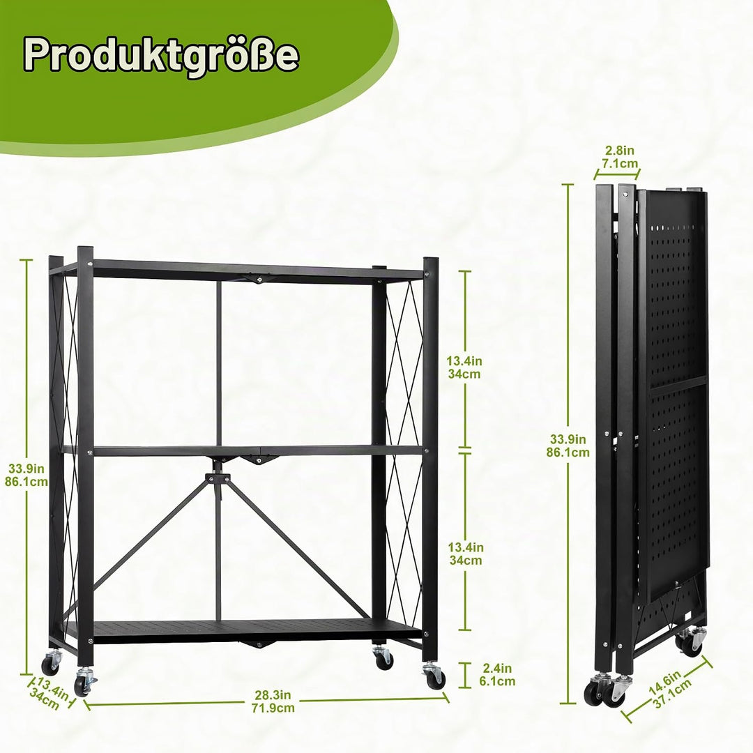 3-Tier Metall Klappbares Blumenregal für drinnen &amp; draussen,Mit Rollen,Faltung,Stabile Eisenkonstruk