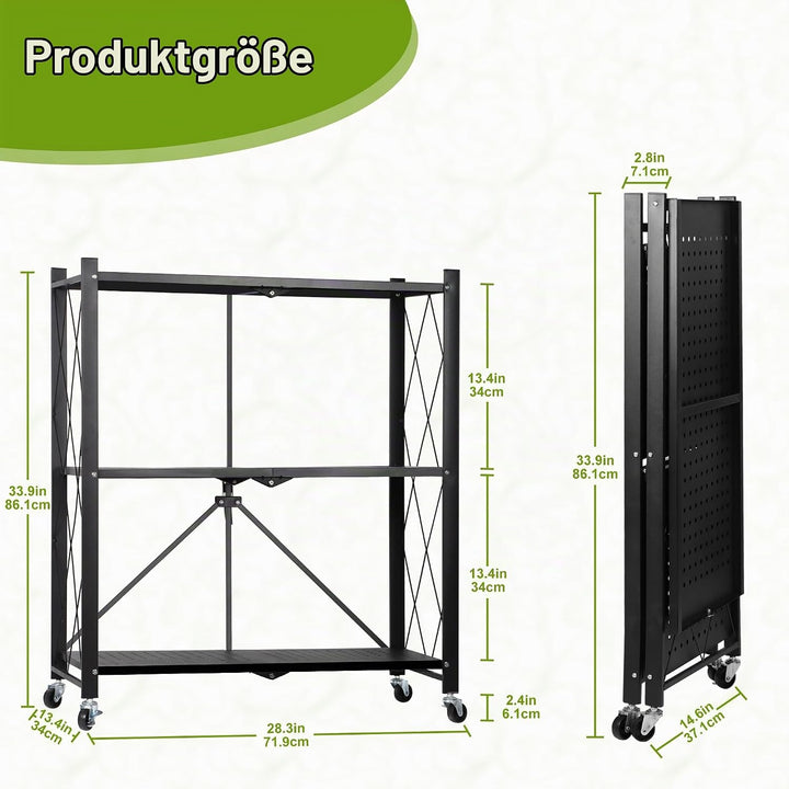 3-Tier Metall Klappbares Blumenregal für drinnen &amp; draussen,Mit Rollen,Faltung,Stabile Eisenkonstruk