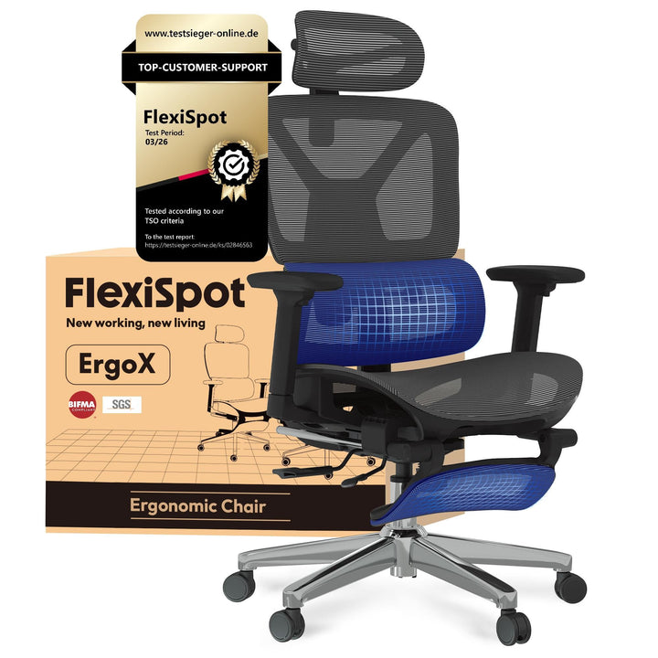 FLEXISPOT Ergonomischer Bürostuhl Schreibtischstuhl mit Fussstütze, 3D-Armlehnen, 3D-Kopfstütze, 5D-