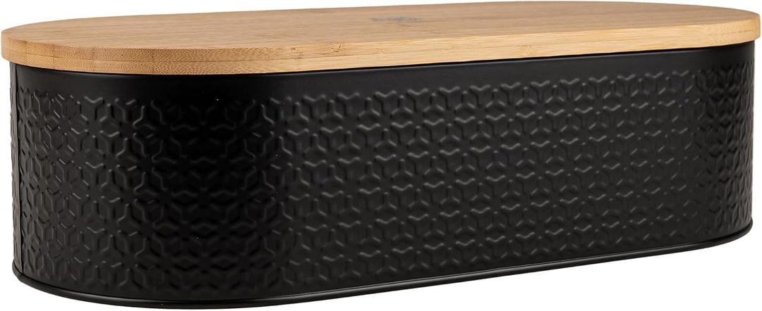 KARL HAUSMANN Brotkasten Schwarz mit Deckel aus Holz - Hält Brot länger frisch | Flache Brotbox zur