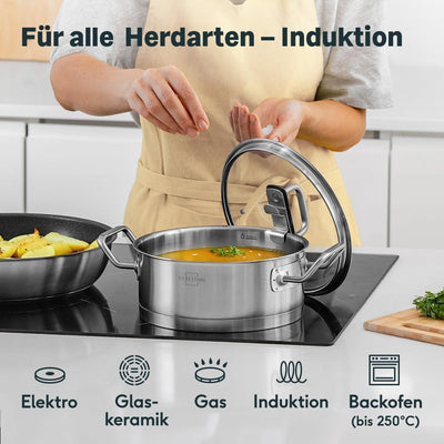 SILBERTHAL Edelstahl Topfset 3-teilig - Kochtopf 2,5l & 3,5l & 5l im Set für alle Herdarten inkl. In