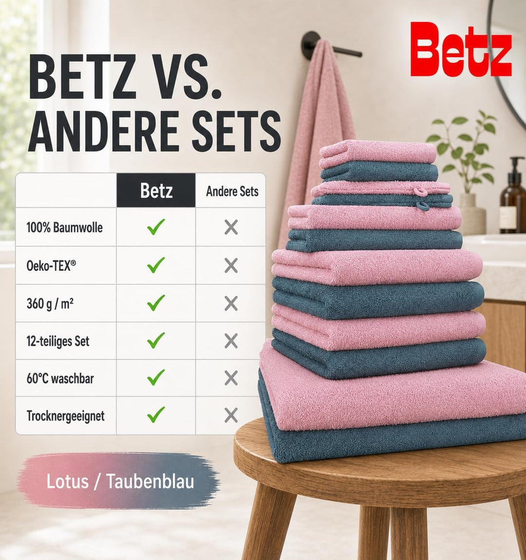 Betz 12 TLG. Handtuch Set Berlin 100% Baumwolle 2 Liegetücher 4 Handtücher 2 Gästetücher 2 Seiflappe