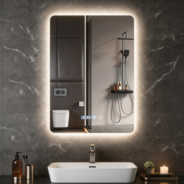 Badspiegel mit Beleuchtung 70x50cm, Wandspiegel LED Spiegel mit Beleuchtung Bad mit Touch-Schalter B