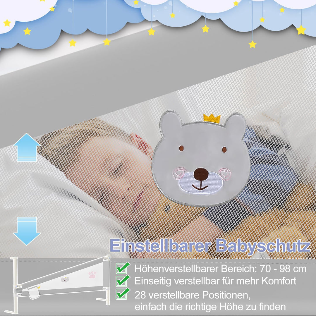 Cecaylie Bettgitter 150cm, Höhenverstellbar 70-98 cm, Rausfallschutz Bett für Kinder, Babybettgitter