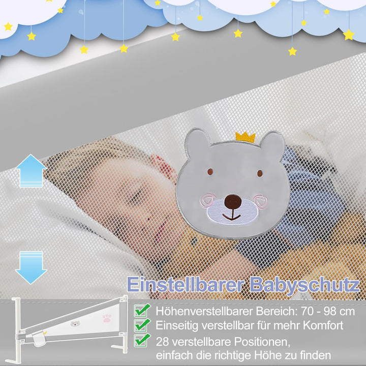 Cecaylie Bettgitter 150cm, Höhenverstellbar 70-98 cm, Rausfallschutz Bett für Kinder, Babybettgitter