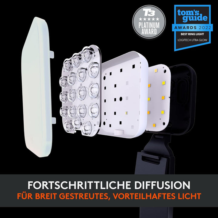 Logitech Litra Glow Premium LED Streaming-Licht mit TrueSoft - Für Videokonferenzen, Zoom-Meetings,