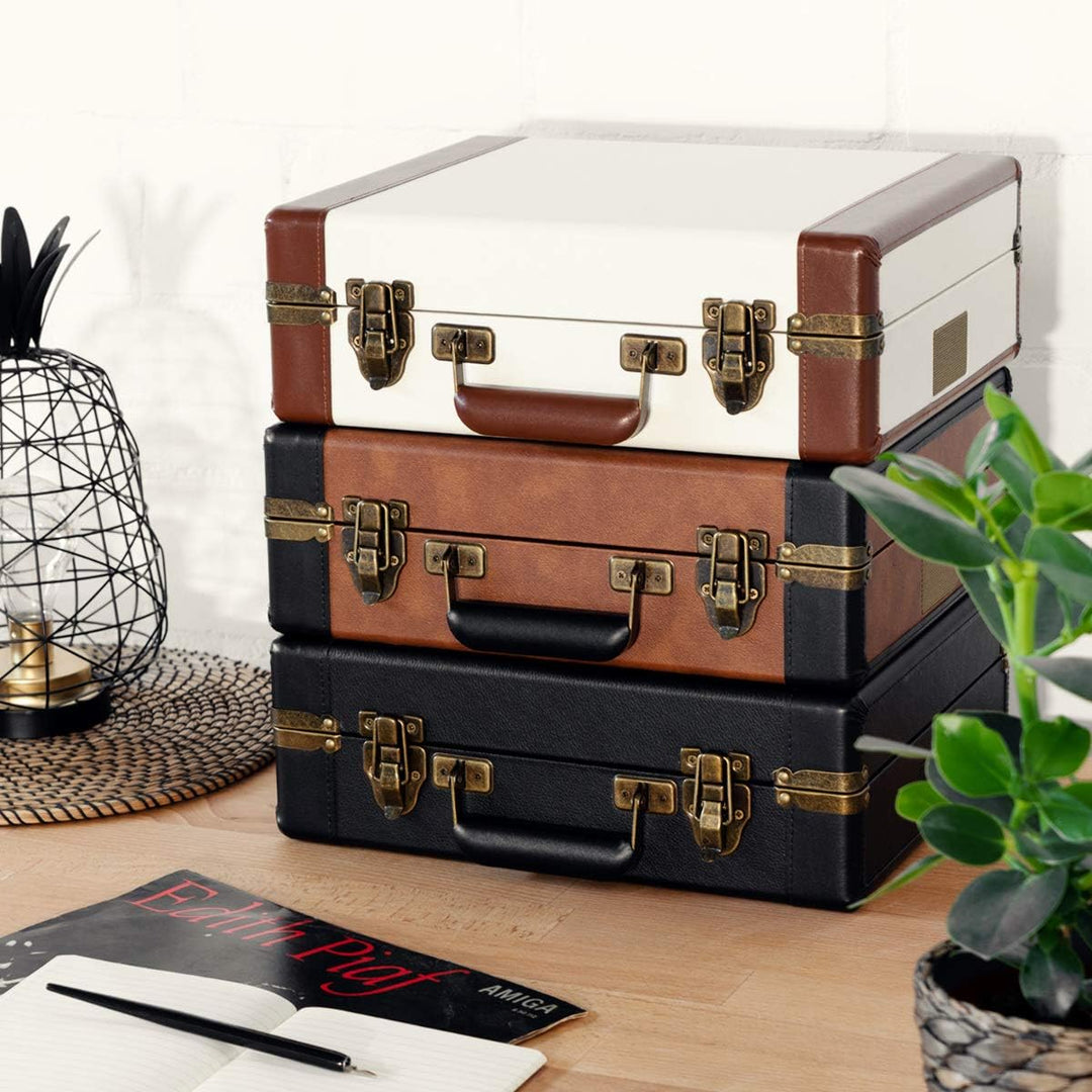 Navaris Retro Koffer Plattenspieler mit Lautsprecher - USB Port zum Digitalisieren - 35,5x11,5x27,5c