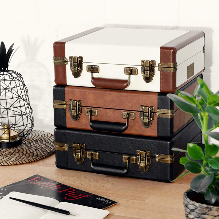 Navaris Retro Koffer Plattenspieler mit Lautsprecher - USB Port zum Digitalisieren - 35,5x11,5x27,5c
