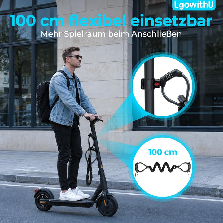 E Scooter Schloss mit Zahlencode, 100 cm Doppelschloss und Halterung