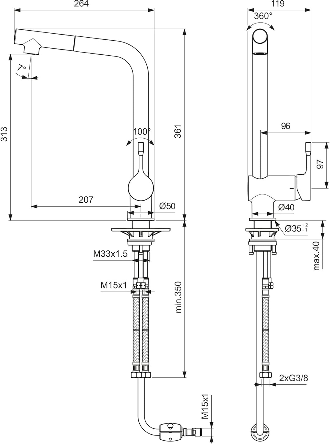 Ideal Standard BC176AA Ceralook Küchenarmatur hoher Auslauf
