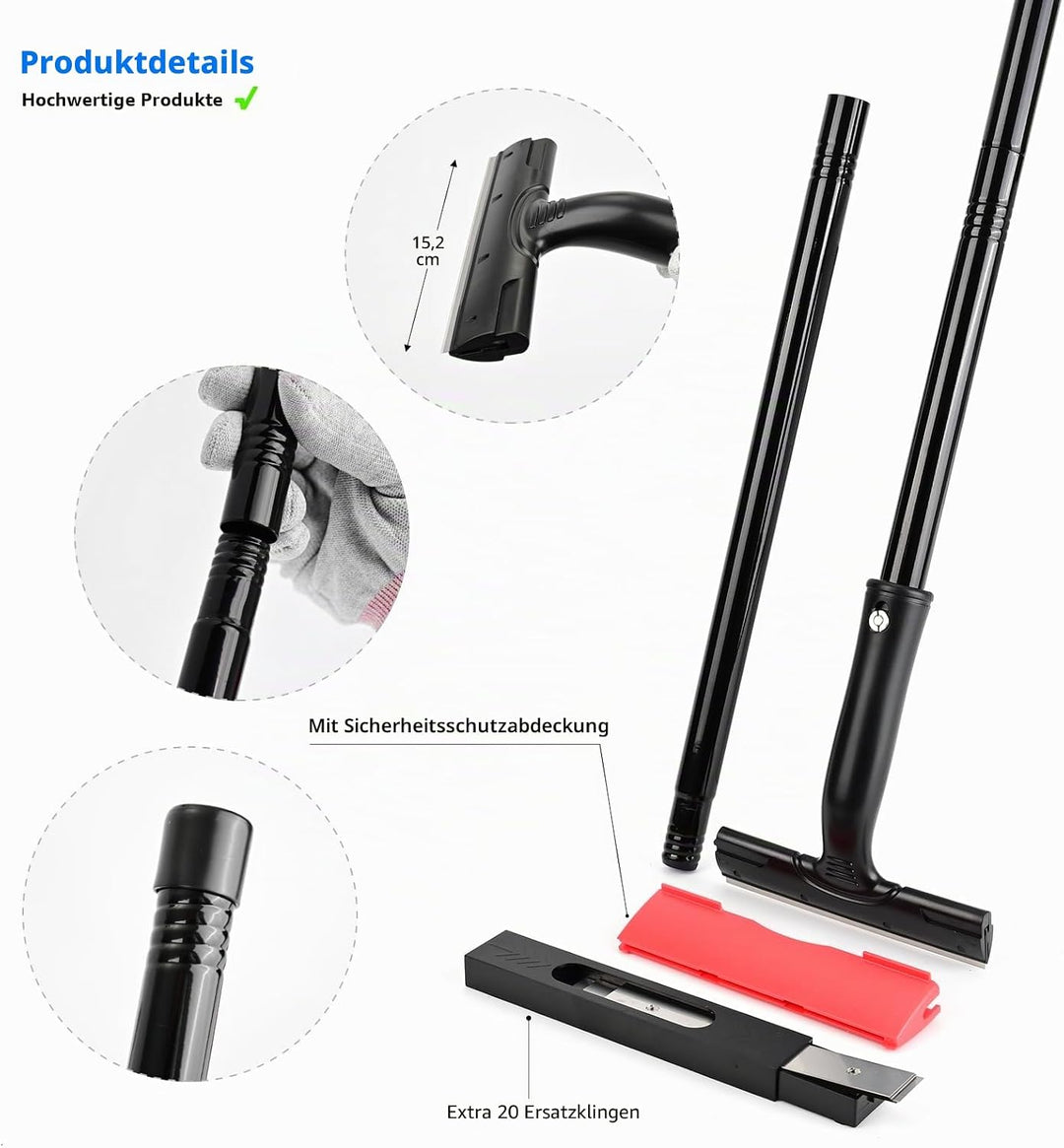 EHDIS Tapetenentferner Kit - Fensterschaber mit Ausziehbarer Griff(120cm), 20 Ersatzklingen und Hand