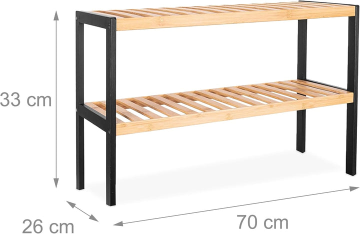 Relaxdays Schuhregal, HxBxT: 33 x 70 x 26 cm, Bambus, 2 Ebenen, 6 Paar Schuhe, Schuhständer Gitterab