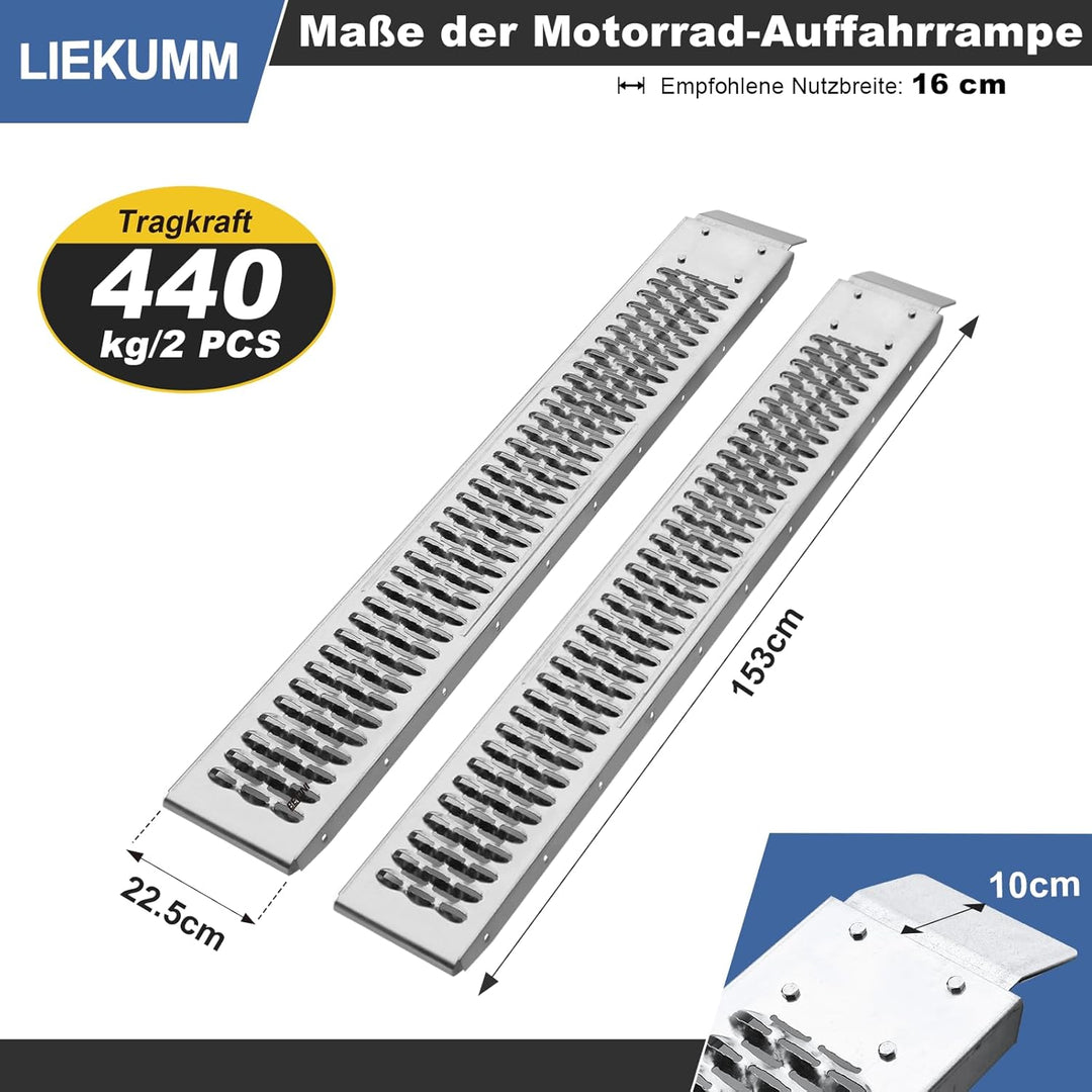 LIEKUMM 2X Auffahrrampe, 440kg Tragkraft Stahl Motorrad Rampe, 151 cm Auffahrrampe für Anhänger, Aut