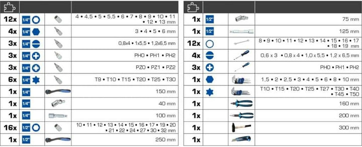 BRILLIANT TOOLS BT024095 1/4" + 1/2" Universal-Werkzeug-Satz, 95-tlg [Powered by KS TOOLS] 95-tlg.,