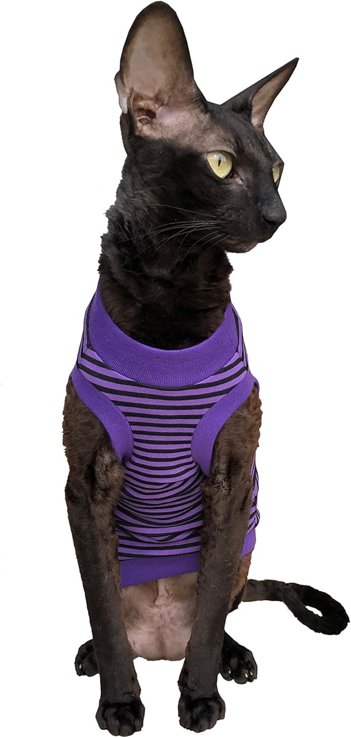 Kotomoda CAT WEAR Baumwoll T-Shirt Lila - Schwarze Streifen (S) S Multi, S Multi