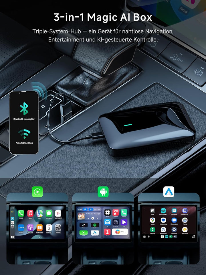 Wireless CarPlay Android Auto Adapter, 2G+16G AI Box CarPlay Für Autos mit Kabel-CarPlay, Integriert