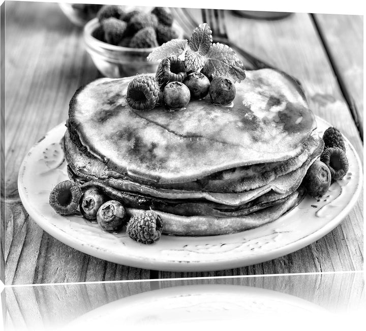 Pixxprint Süsse Pfannkuchen mit Beeren als Leinwandbild/Grösse: 100x70 / Wandbild/Kunstdruck/fertig
