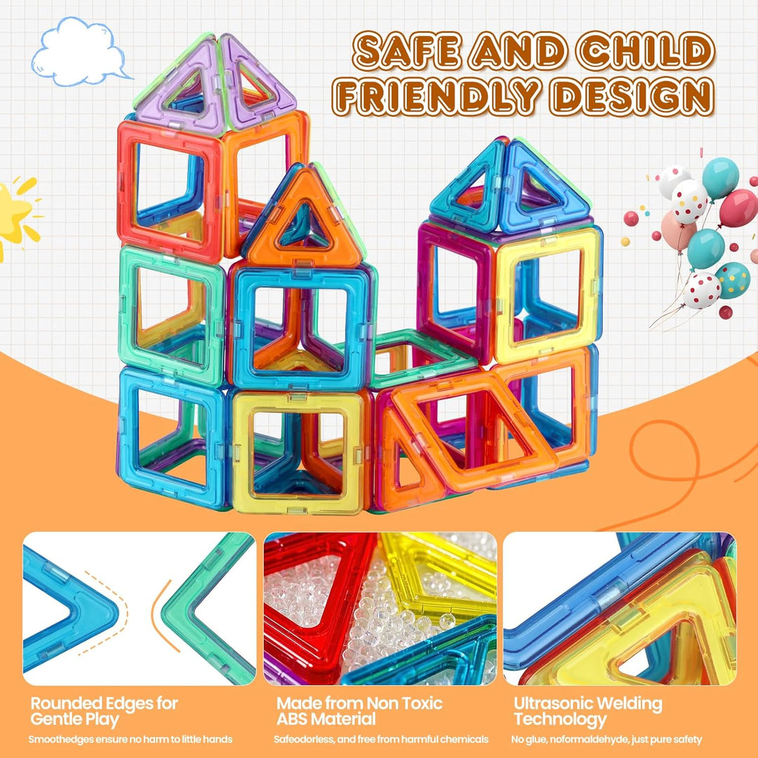 Magnetische Bausteine 63 Teile mini Magnetbausteine Magnete Kinder Magnetspielzeug Set für Kinder ab