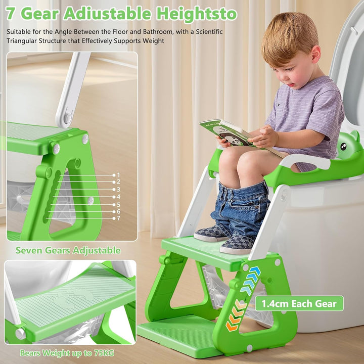 Toilettensitz für Kinder Mit Treppe - 2-in-1 WC Sitz Mit Gepolstertem Sitz, Höhenverstellbar Faltbar