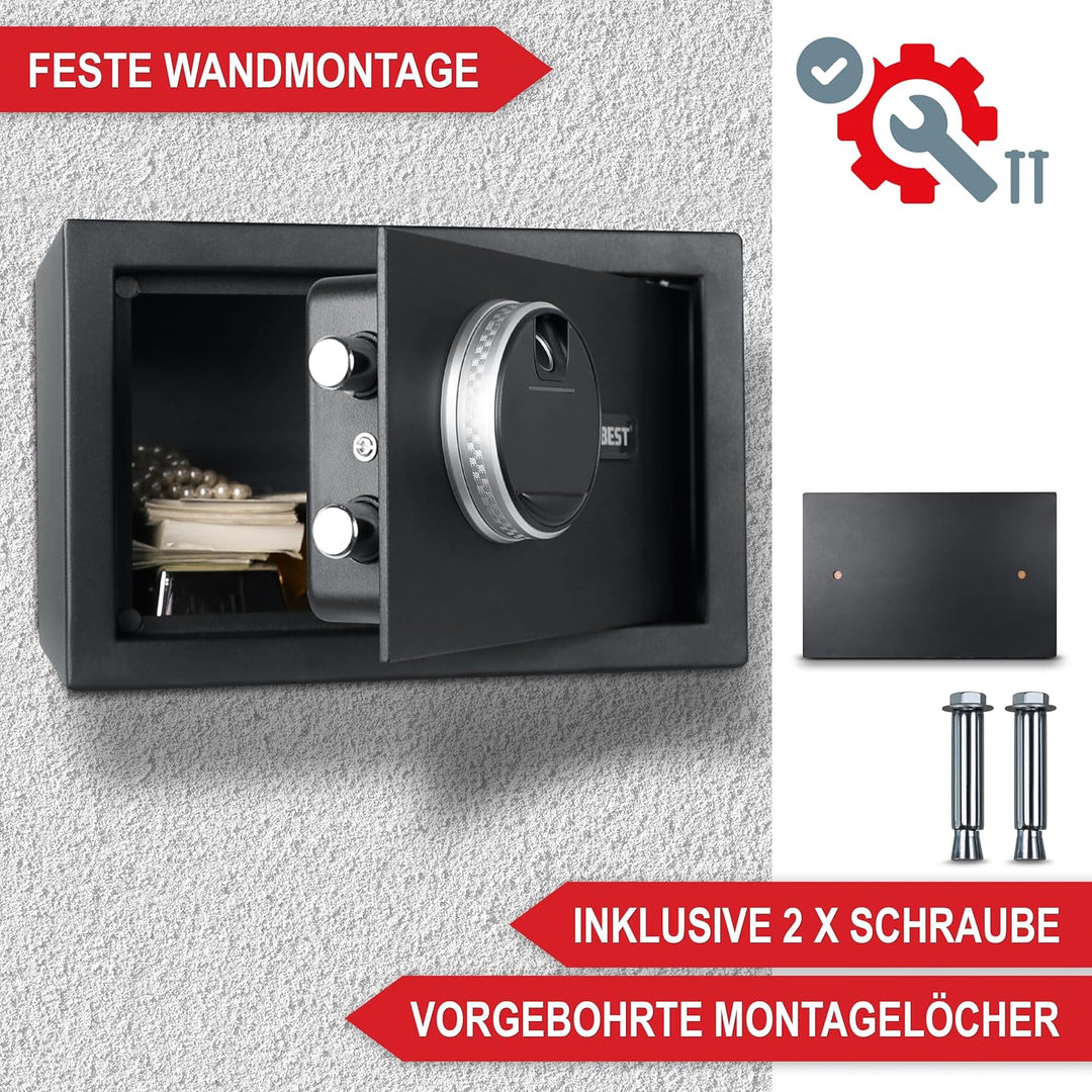 ONBEST elektr. Tresor, Safe mit Fingerabdruck, Zahlen code & Schlüssel – Safe aus Stahl mit 2 Schlie