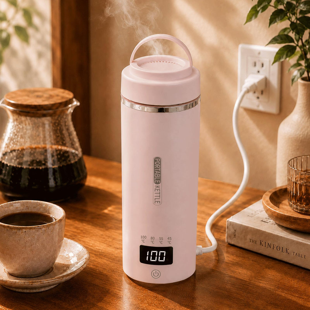 Tragbarer Reisewasserkocher 450 ml 4 Temperatureinstellungen Mini-Wasserkocher zum Anschliessen Edel