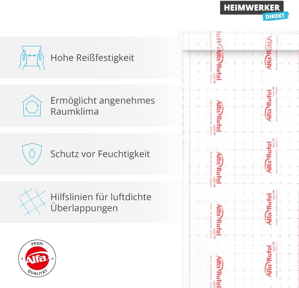 Dampfbremse/Dampfsperre 1,5 m x 50 m rücktrocknend, universelle feuchteregulierend - für eine luftdi