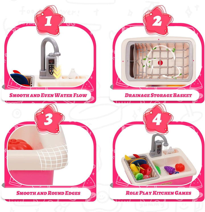 Küchenspüle Spielzeug Set mit Wasserkreislauf, Spielspüle Kinder mit Fliessendem Wasser, Matschküche