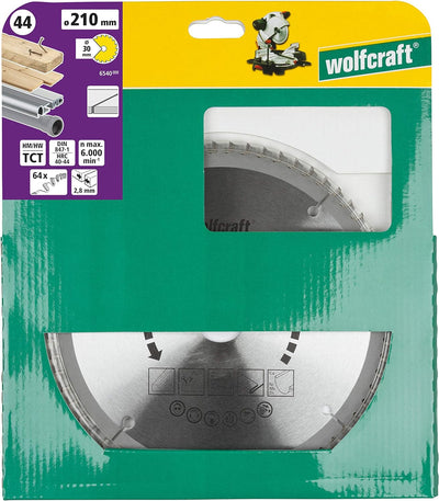 wolfcraft 6540000 Kapp- und Gehrungssägeblatt ø 210 mm - feine, saubere Schnitte ø 210 mm 64 Zähne,