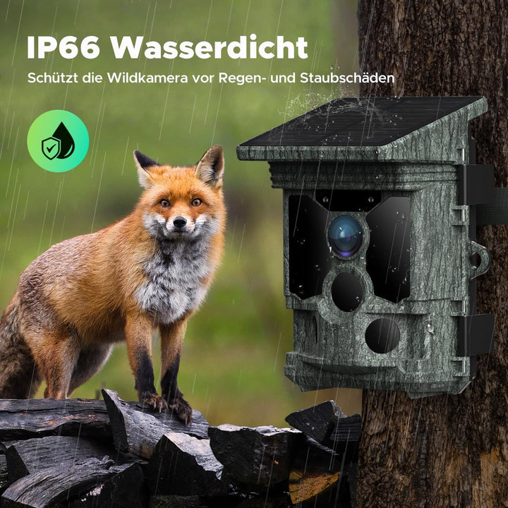 VOOPEAK Wildkamera WLAN Solar, 4K 30fps 46MP Wildkamera mit Handyübertragung App, Wildtierkamera mit