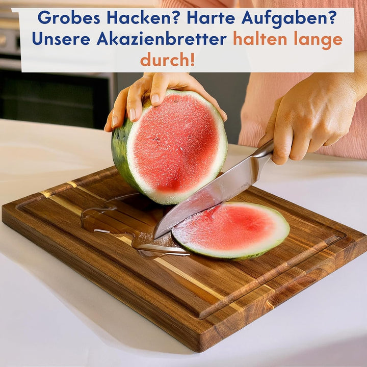 Ziruma Schneidebrett für die Küche, Metzgerblock aus Akazienholz, konditioniert mit Bienenwachs, Lei