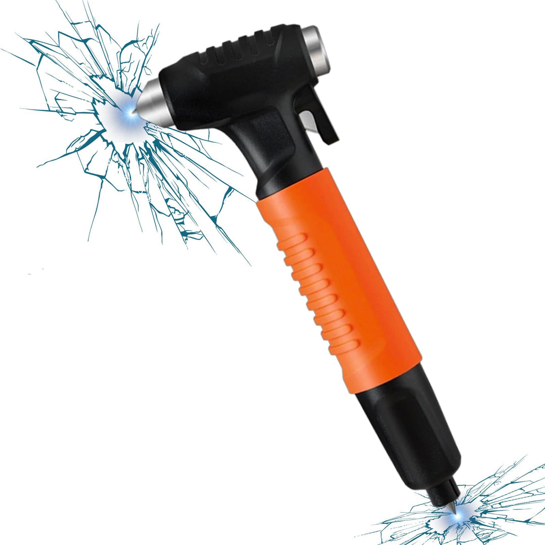 4-in-1 Notfallhammer Auto mit Gurtschneider,Autoscheiben Zertrümmerer mit Federkraft-Tungstahlkopf,K