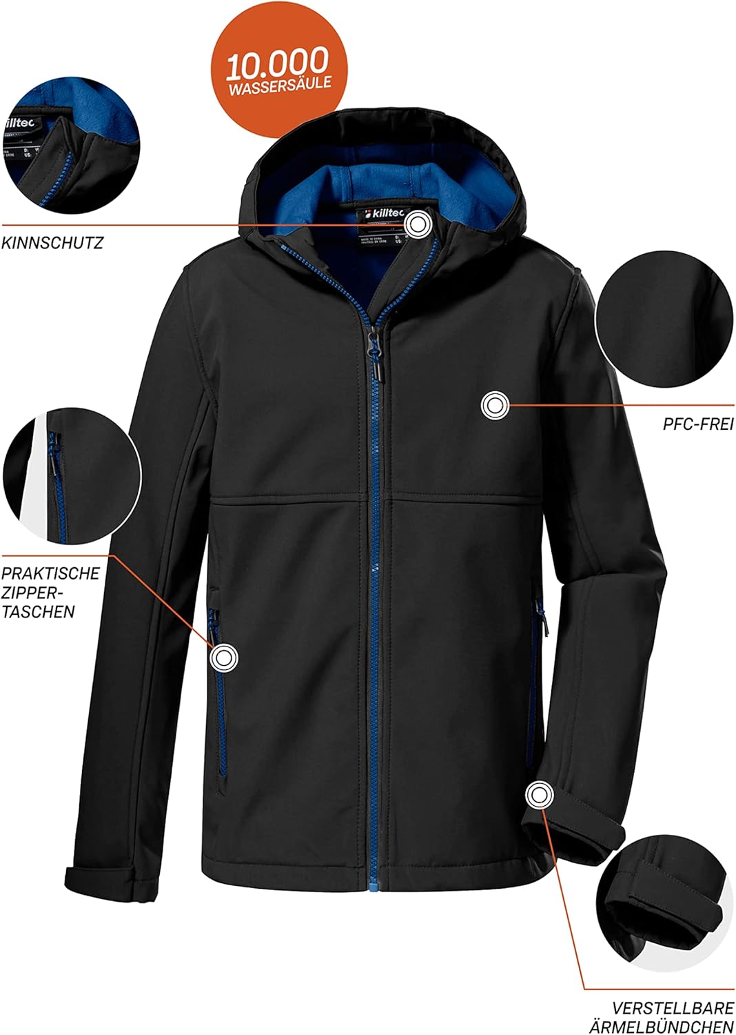 Killtec Jungen Kow 202 Bys Sftshll Jckt Softshell Jacke mit Kapuze 140 Schwarz, 140 Schwarz