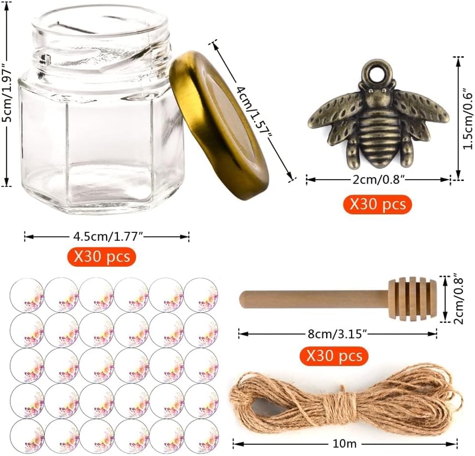 Kleine Honiggläser, Honigglas mit Honiglöffel, Kleine Gläser mit Bienen Anhänger, Mini Honigtöpfe mi