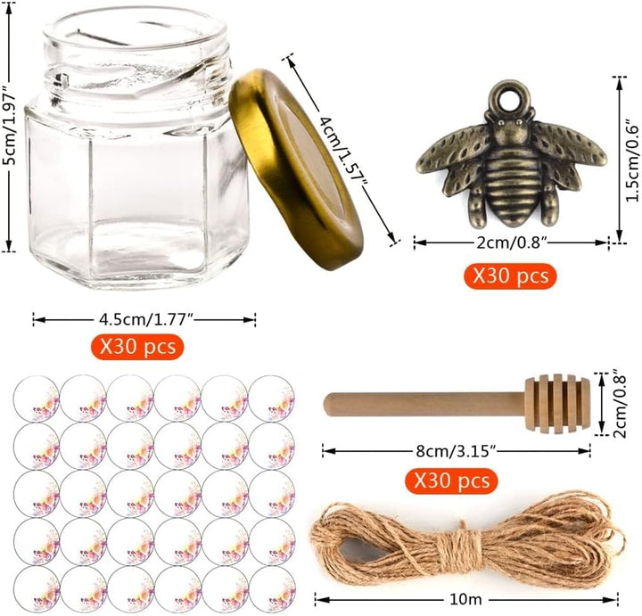 Kleine Honiggläser, Honigglas mit Honiglöffel, Kleine Gläser mit Bienen Anhänger, Mini Honigtöpfe mi