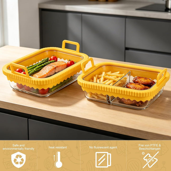 2 Stück Auflaufform Airfryer mit Herausnehmbarer Silikongriffen,Airfryer Heissluftfritteuse Zubehör