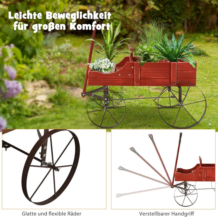 SOARS Blumenständer, Blumenwagen mit 4 Rädern aus Metall, Pflanzenständer aus Massivholz, Blumenkast