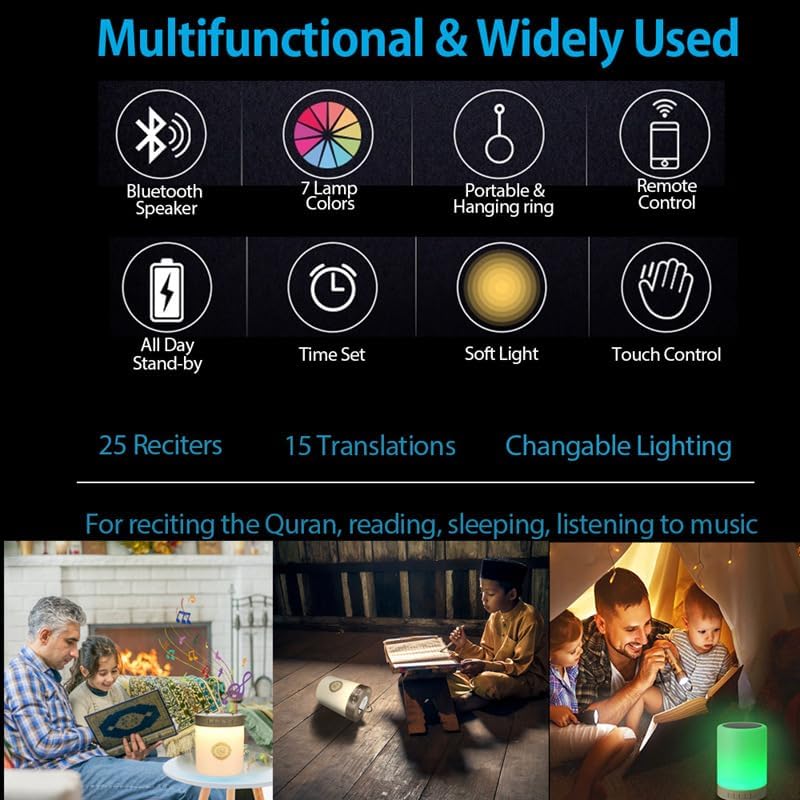 Al salama Quran Lautsprecher Lampe, Tragbare LED Bluetooth Touch Nachtlicht mit Fernbedienung &APP,