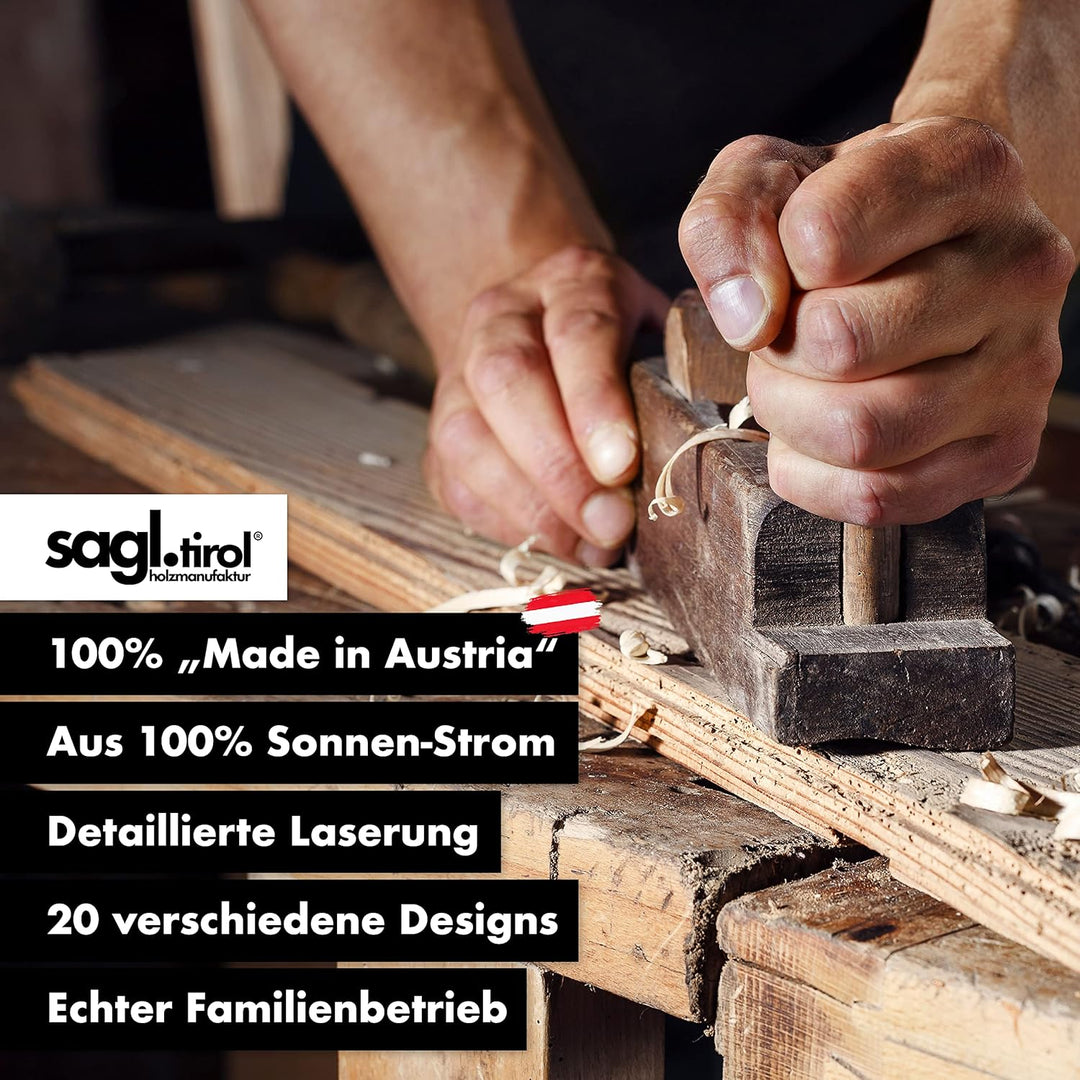 sagl.tirol Herz aus Zirbenholz mit schwebendem innen Herz und Rosen Gravur[100% Naturprodukt] Vatert