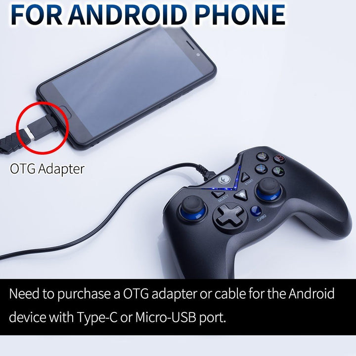V-ONE Videospiel-Controller mit USB-Kabel für PC (Windows XP/7/8/10), Playstation 3 und Android blau
