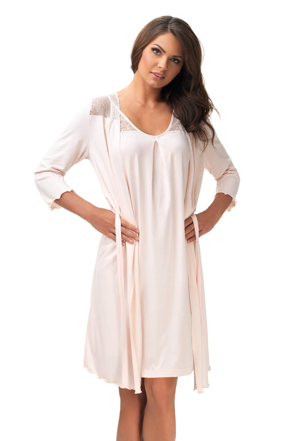 e.Femme Damen Morgenmantel Lena 490 aus Viskose Lachs 36, Lachs 36