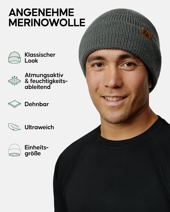 DANISH ENDURANCE Merino Mütze, Klassische Wollmütze, Warme Wintermütze, Winter & Herbst, Weich, Stre