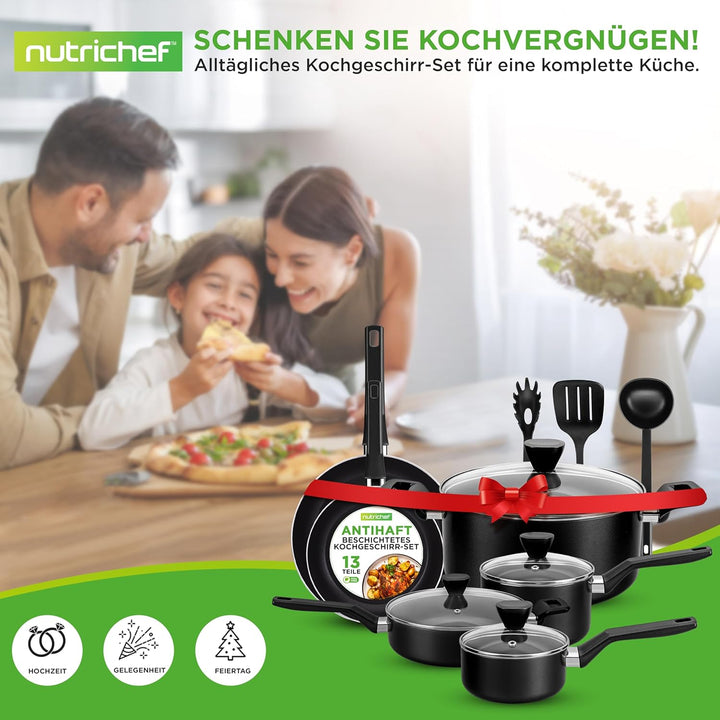 NutriChef Topf und Pfannenset, 13 Teilig- Kochgeschirr Set, Cookware Set- mit durchsichtigen Deckeln